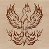 A mythical creature from ancient mythology with fiery plumage rising from the ashes.