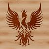 A mythical creature with eagle-like features, rising from the ashes in a bold vector design.