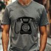 A 2D representation of a telephone with clean lines and simple design elements.