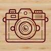 Camera Icon Design with Lens and Viewfinder A digital camera with lens and viewfinder, depicted in vector format.