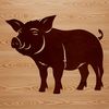 A pig standing in a green field, illustrated as a vector graphic.