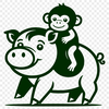 Whimsical Farm Friends Clip Art Monkey Pig clip art vector design, ideal for cutting machine stencils or laser cutter projects.