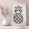 A simple line drawing illustration of a pineapple, a tropical fruit often associated with vacation and summer.
