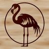 A digital illustration of a flamingo standing in shallow water.