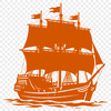 A cartoon illustration of a swashbuckling pirate standing on the deck of a sailing ship.