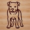 Stylized Dog Icon Simple line drawing of a standing pitbull in outline form.