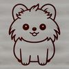 Cuddly Pomeranian in a relaxed pose A simple line drawing of a seated Pomeranian dog breed.
