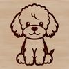 A simple line drawing of a sitting poodle.