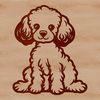 A stylized illustration of a sitting poodle dog.