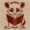 Wild Woodland Reader A wild possum sitting on a tree stump with a book in its hands, surrounded by foliage.