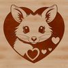 A detailed illustration of a wild animal, specifically a possum, incorporating love hearts.