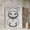 Whimsical Woodland Possum Illustration A cartoon possum with a hoody on its back, illustrated as a vector graphic.