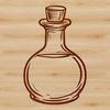 Magical Witch's Potion Bottle Illustration A magical illustration of a witch's potion bottle with mystical symbols and a spellbook, conveying the essence of witchcraft.