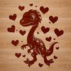 A prehistoric dino illustration featuring a heart symbol over its body.