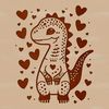 A cute baby dinosaur with love hearts surrounding its body, suitable for children's crafts and educational materials.