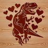 A prehistoric T Rex dinosaur with love hearts designed as a vector art image.