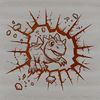 Prehistoric Pup A small, prehistoric dinosaur with sharp teeth breaking through a stone wall.