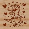 A playful illustration of a baby Tyrannosaurus Rex dinosaur with love hearts surrounding it, created in vector format.