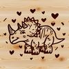 Triceratops Clip Art Design A stylized illustration of a Triceratops dinosaur with heart symbols surrounding it, suitable for vector design projects.