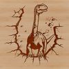 A prehistoric dino smashing through a wall made up of vector lines, suitable for cutting machine stencils.
