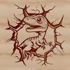 A prehistoric baby dinosaur smashing through a wall in a vector illustration.
