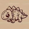 A baby dinosaur standing on its hind legs, surrounded by lush greenery.