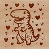 A baby T Rex dinosaur with love hearts surrounding it, depicted in a simple vector design style.
