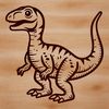 A illustration of a baby dinosaur standing next to its mother, in a prehistoric landscape with trees and rocks.