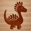 A small prehistoric dinosaur standing on a rocky terrain, designed as a vector graphic.