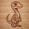 A detailed illustration of a baby dinosaur in a prehistoric environment.