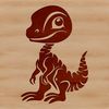 A digital illustration of a baby dinosaur in prehistoric settings.