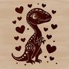 Adorable T-Rex Clip Art SVG A colorful illustration of a friendly-looking T-Rex with love hearts surrounding its body, suitable for various applications.