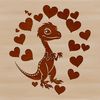 A prehistoric dinosaur illustration with love hearts incorporated into its design.