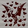 A prehistoric Pteranodon dinosaur with hearts flying around its body.