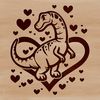 Illustrative dinosaur design featuring love hearts, suitable for use in craft projects and digital designs.