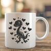 A prehistoric dinosaur illustration with love hearts incorporated into the design.