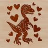 A prehistoric dinosaur illustration with heart-shaped cutouts and intricate details.