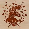 A prehistoric T Rex dinosaur depicted with heart symbols, suitable for vector art and cutting machine designs.