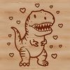 Prehistoric Pal with Heart A simple line drawing of a T Rex dinosaur with heart details.