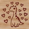 A prehistoric dino clip art design featuring a dinosaur with love hearts surrounding its body.