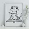 Green Scaly Reptile Reading Aloud A green reptile with scaly skin reading a book in a serene environment.