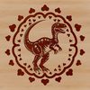 Prehistoric dino illustration featuring love hearts in a bold, vector design.