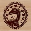 A prehistoric dinosaur illustration featuring colorful love hearts, designed as vector art.