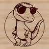 Adorable Prehistoric Friend A small baby dinosaur wearing sunglasses, depicted in a prehistoric landscape.