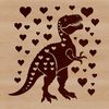 A prehistoric dinosaur illustration of a Tyrannosaurus Rex with love hearts added to the design.