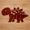 A colorful illustration of a baby dinosaur standing on its hind legs in a playful pose.