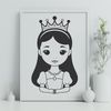 Royal Female Character Silhouette A young female character wearing a crown and royal attire, suitable for design projects.