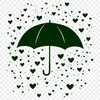 Whimsical Rainy Day Illustration with Heart-Shaped Details A colorful umbrella design featuring love hearts in a rainy scene.