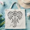 A vector illustration of a large elephant with tusks and ears.