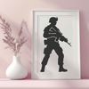 Detailed Military Vector Clip Art Male soldier in military uniform with detailed vector design for printing and cutting.